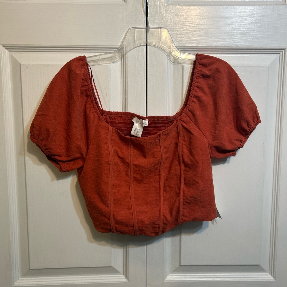 Women’s Rust Red Puff Sleeve Crop Top - Unknown Brand